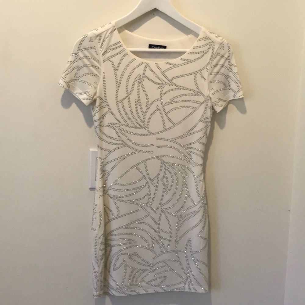White and silver sparkly Bebe dress